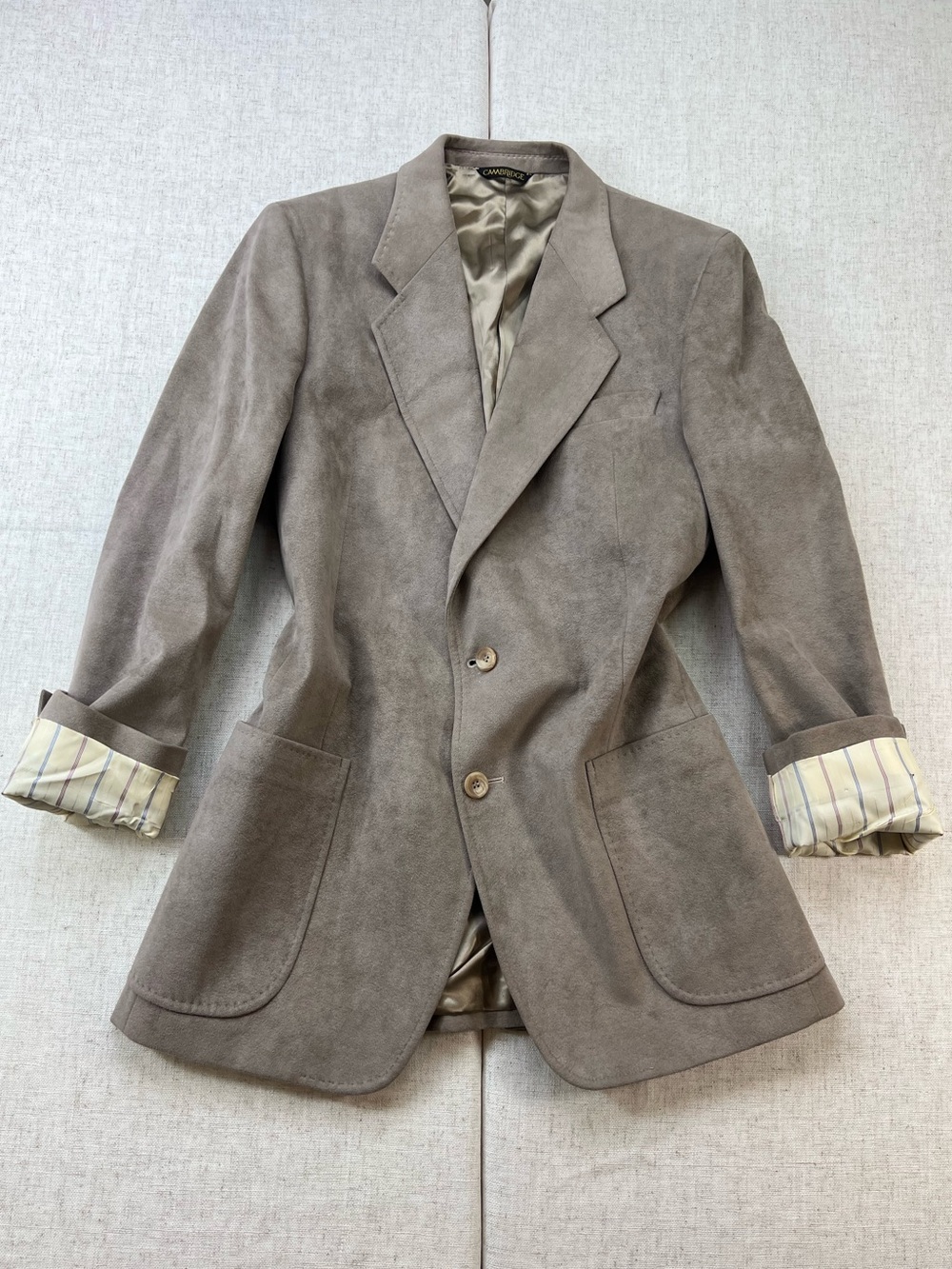 Vintage 70s Faux Suede Blazer Taupe Ultrasuede Patch Pocket Boho Jacket Unisex